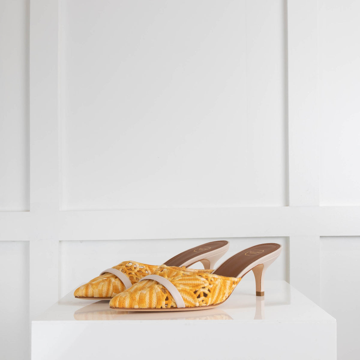 Malone Souliers Yellow Lace Pointy Mules