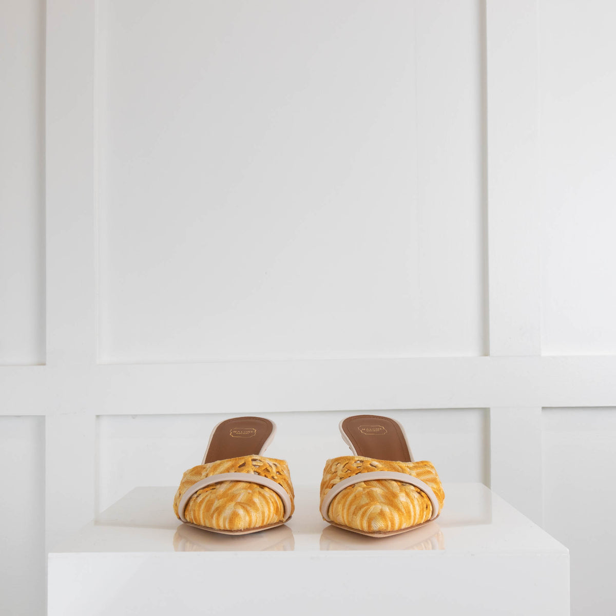 Malone Souliers Yellow Lace Pointy Mules