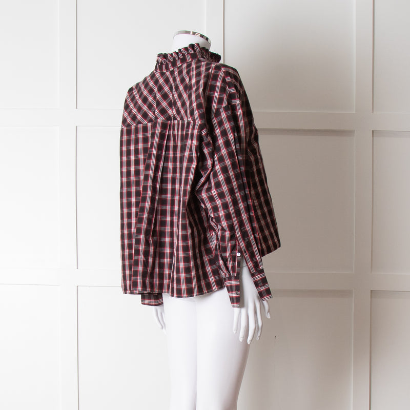 Isabel Marant Etoile Black Red Check Cotton Long Sleeve Top