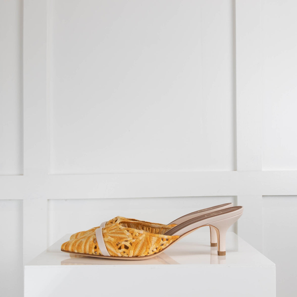 Malone Souliers Yellow Lace Pointy Mules