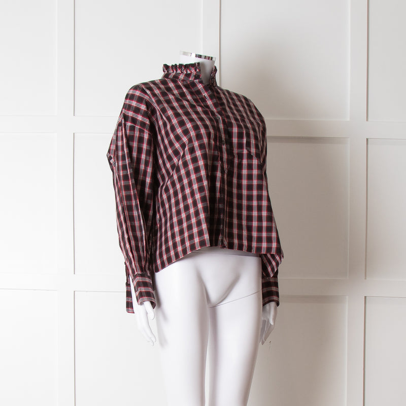 Isabel Marant Etoile Black Red Check Cotton Long Sleeve Top