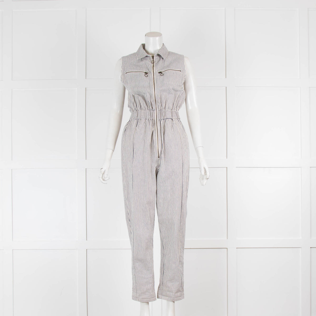 Watson X Watson Cream Striped Sleeveless Jumpsuit