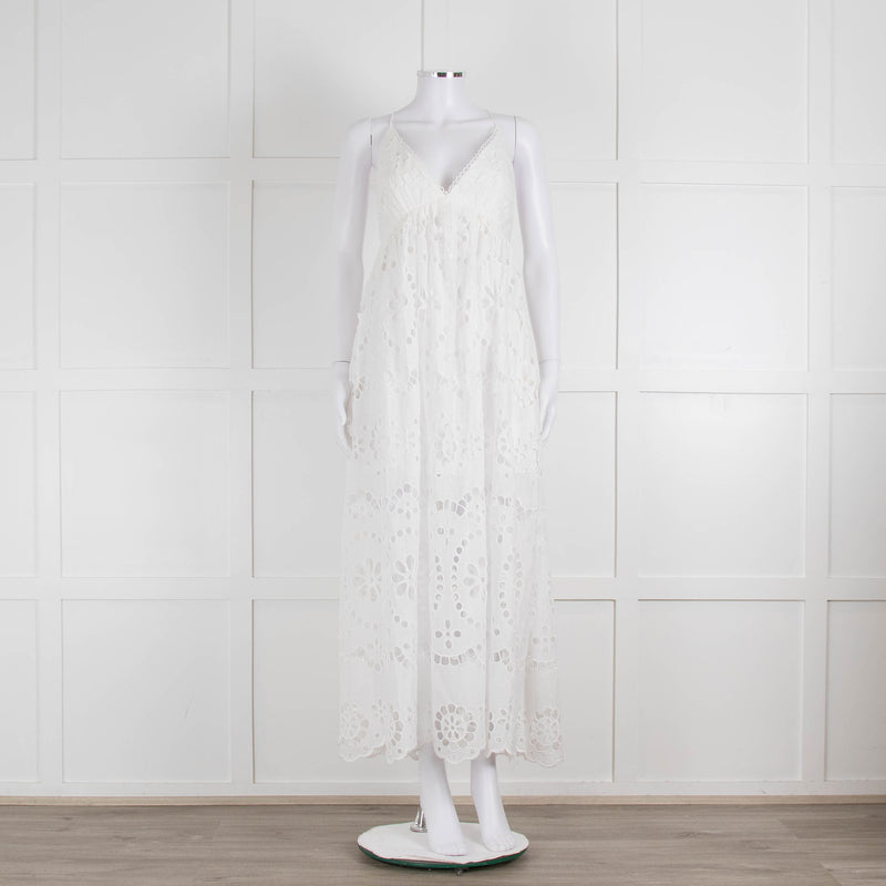 Zimmermann White Cotton Embroidered Low Back Sleeveless Dress