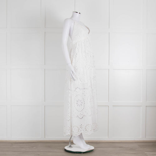 Zimmermann White Cotton Embroidered Low Back Sleeveless Dress