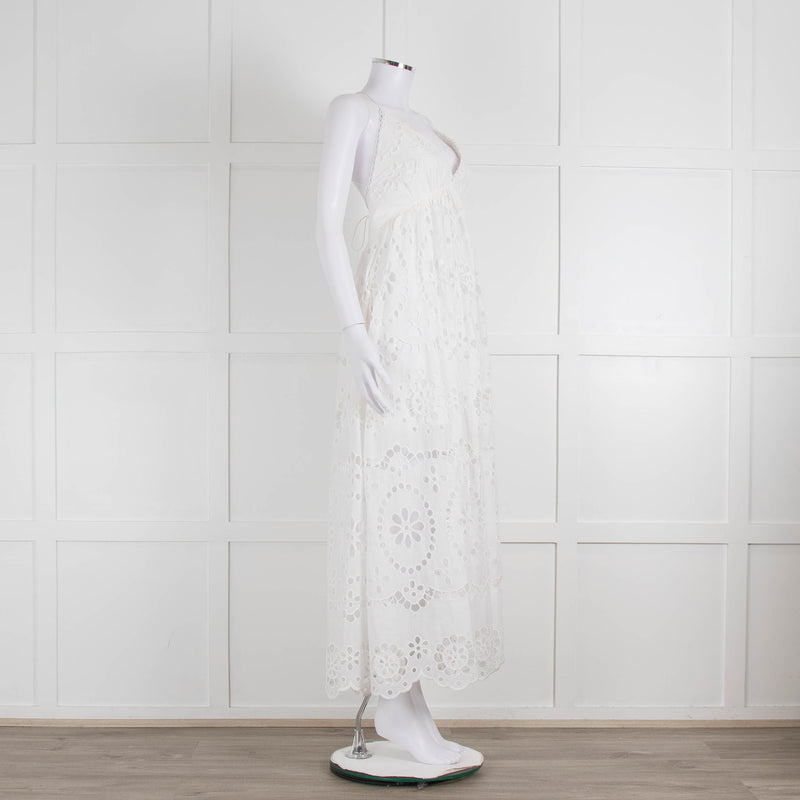 Zimmermann White Cotton Embroidered Low Back Sleeveless Dress