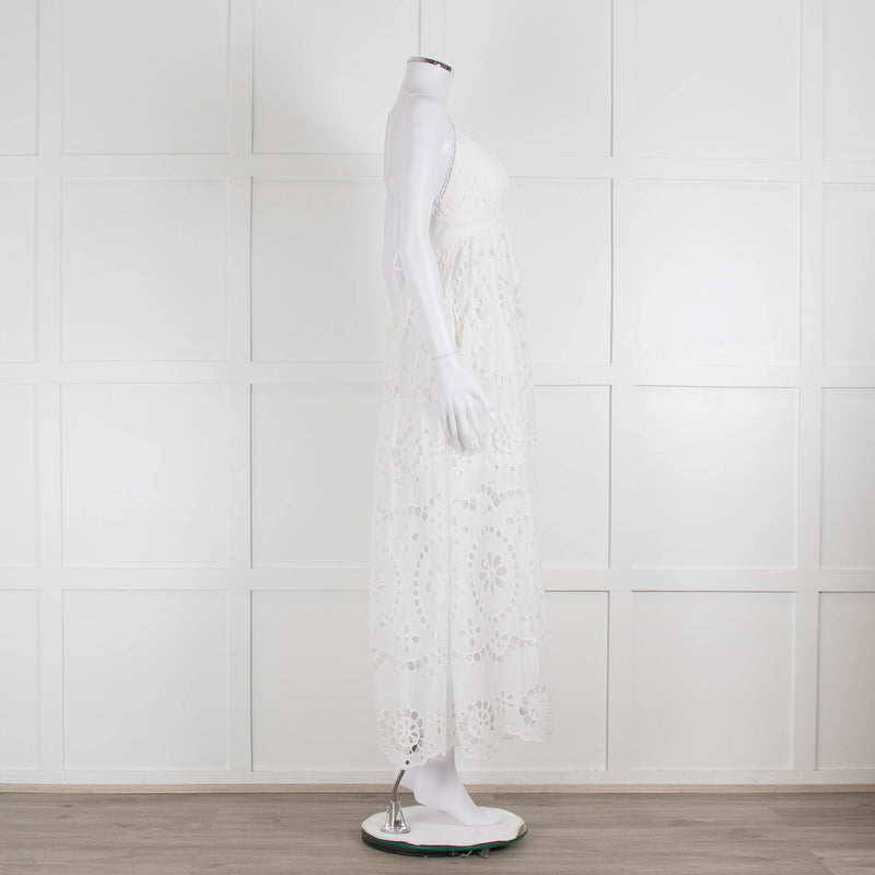 Zimmermann White Cotton Embroidered Low Back Sleeveless Dress