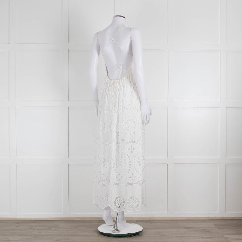 Zimmermann White Cotton Embroidered Low Back Sleeveless Dress