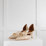 Malone Souliers Beige Gold Detail Crocodile Embossed Heels