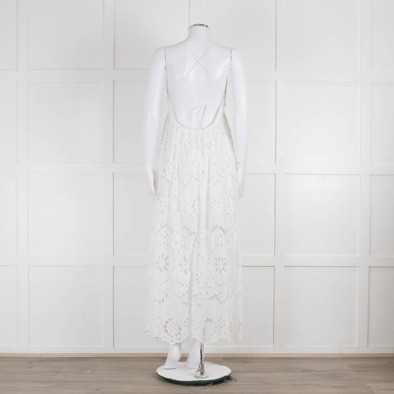 Zimmermann White Cotton Embroidered Low Back Sleeveless Dress