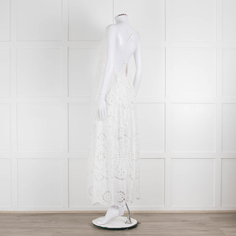 Zimmermann White Cotton Embroidered Low Back Sleeveless Dress