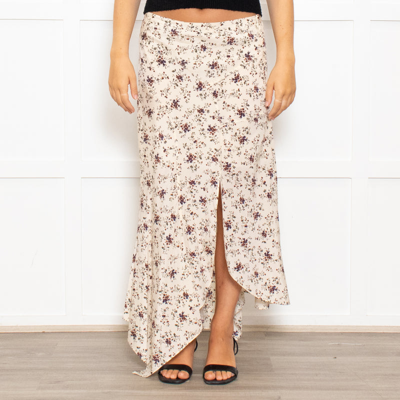 Veronica Beard Silk Hankerchief Floral Cream Midi Skirt