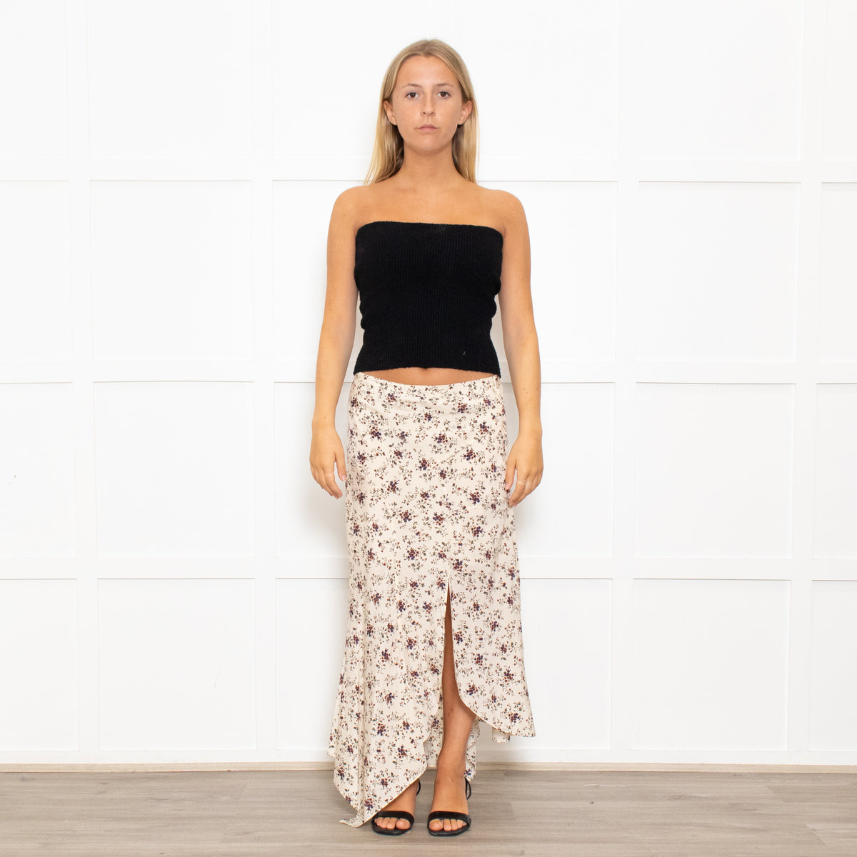 Veronica Beard Silk Hankerchief Floral Cream Midi Skirt