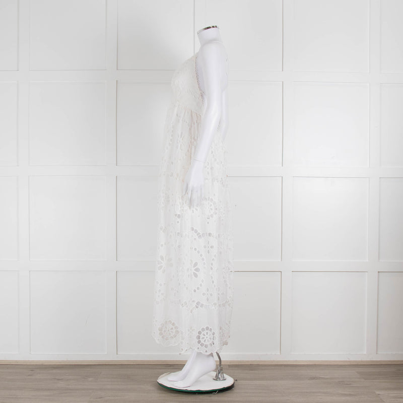 Zimmermann White Cotton Embroidered Low Back Sleeveless Dress