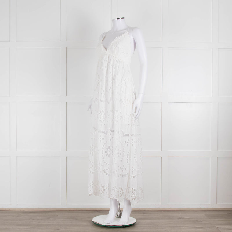 Zimmermann White Cotton Embroidered Low Back Sleeveless Dress