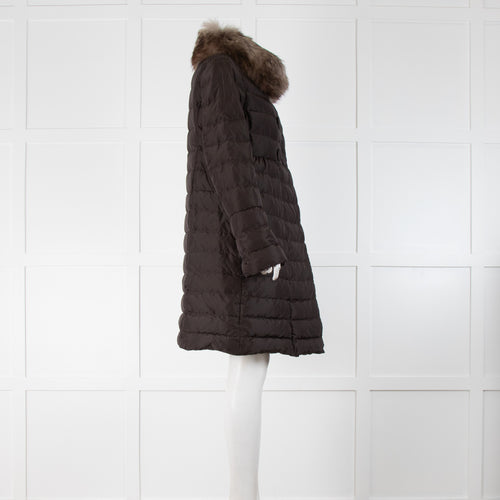 Moncler Brown Quilted Fur Collar Coat