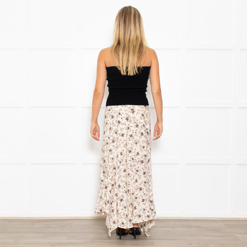 Veronica Beard Silk Hankerchief Floral Cream Midi Skirt