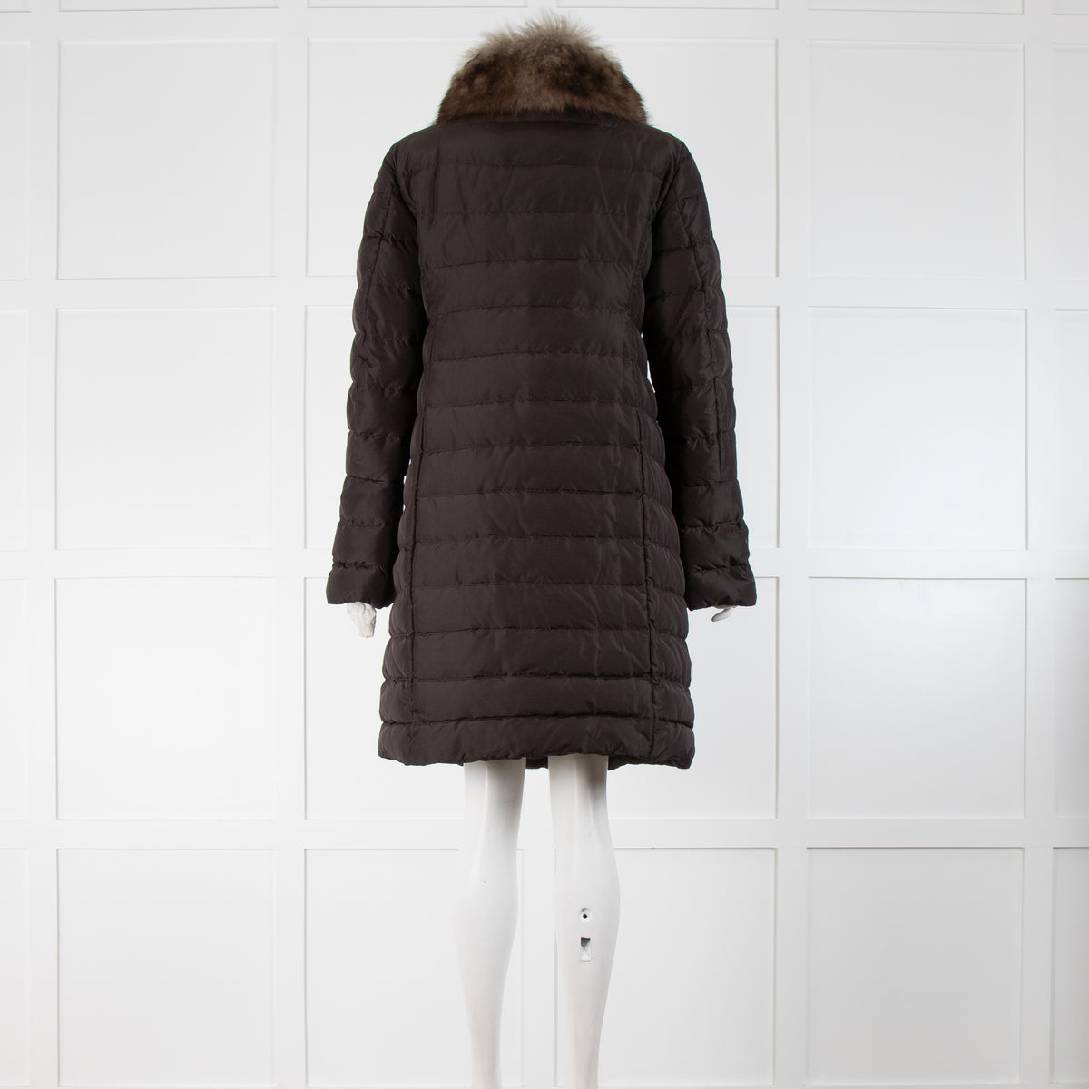 Moncler Brown Quilted Fur Collar Coat