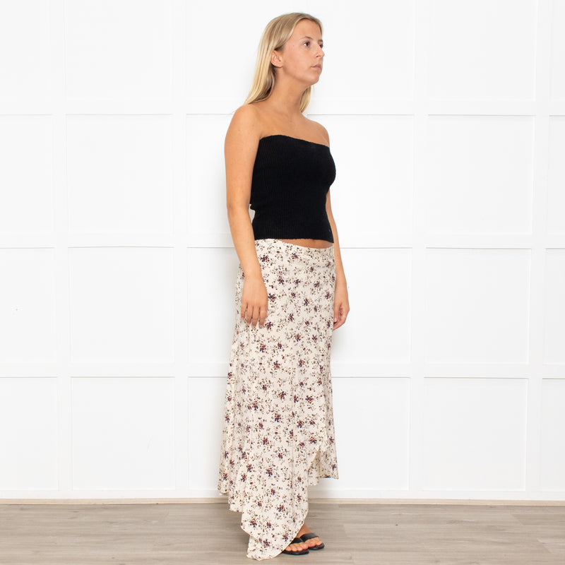 Veronica Beard Silk Hankerchief Floral Cream Midi Skirt