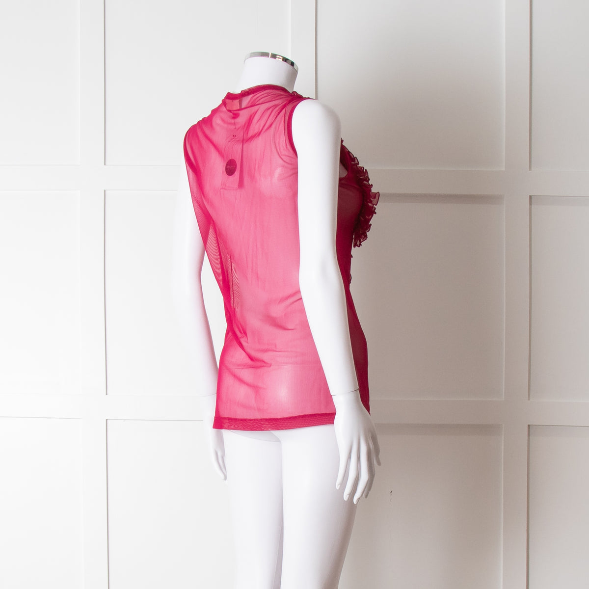 Dries Van Noten Magenta Net Front Frill Sleeveless Top