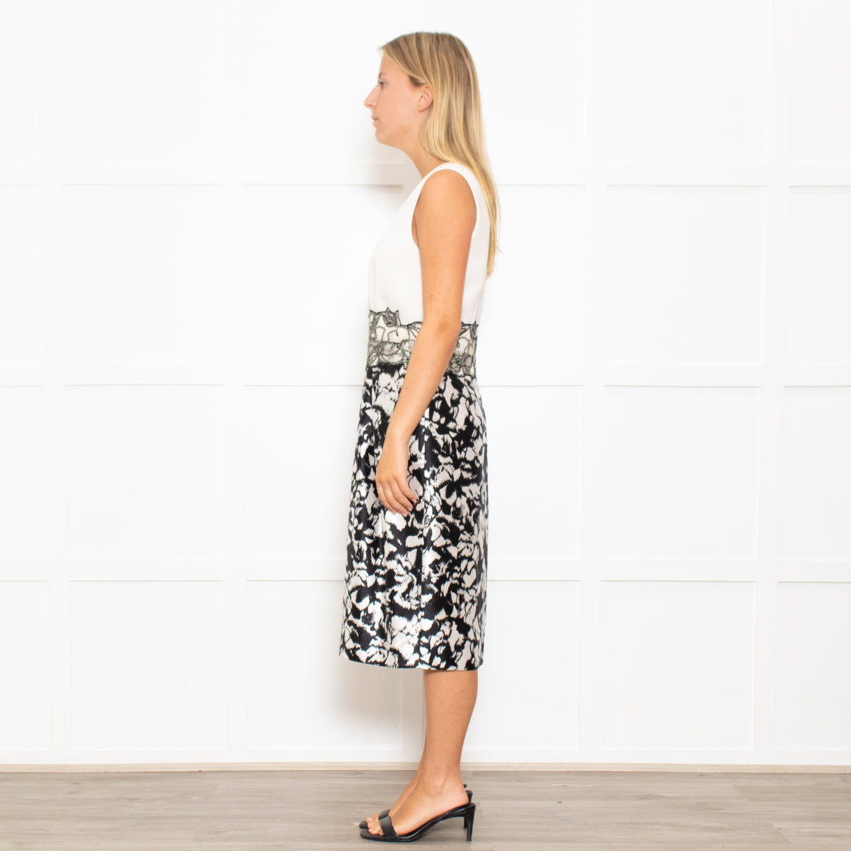 Max Mara Cream Black Floral Sleeveless Dress Plus Cropped Jacket