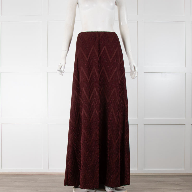 M Missoni Burgundy Knit Shimmer Maxi Skirt