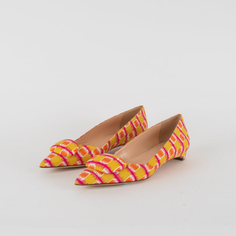 Rupert Sanderson Yellow Orange Pink Print Pointy Pumps