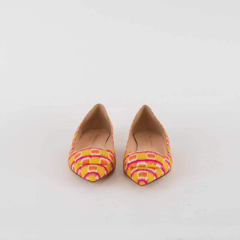 Rupert Sanderson Yellow Orange Pink Print Pointy Pumps