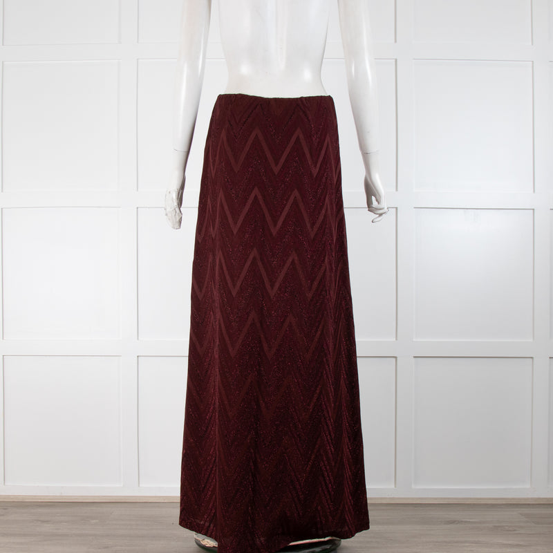 M Missoni Burgundy Knit Shimmer Maxi Skirt