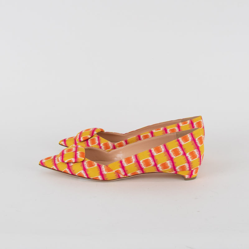 Rupert Sanderson Yellow Orange Pink Print Pointy Pumps