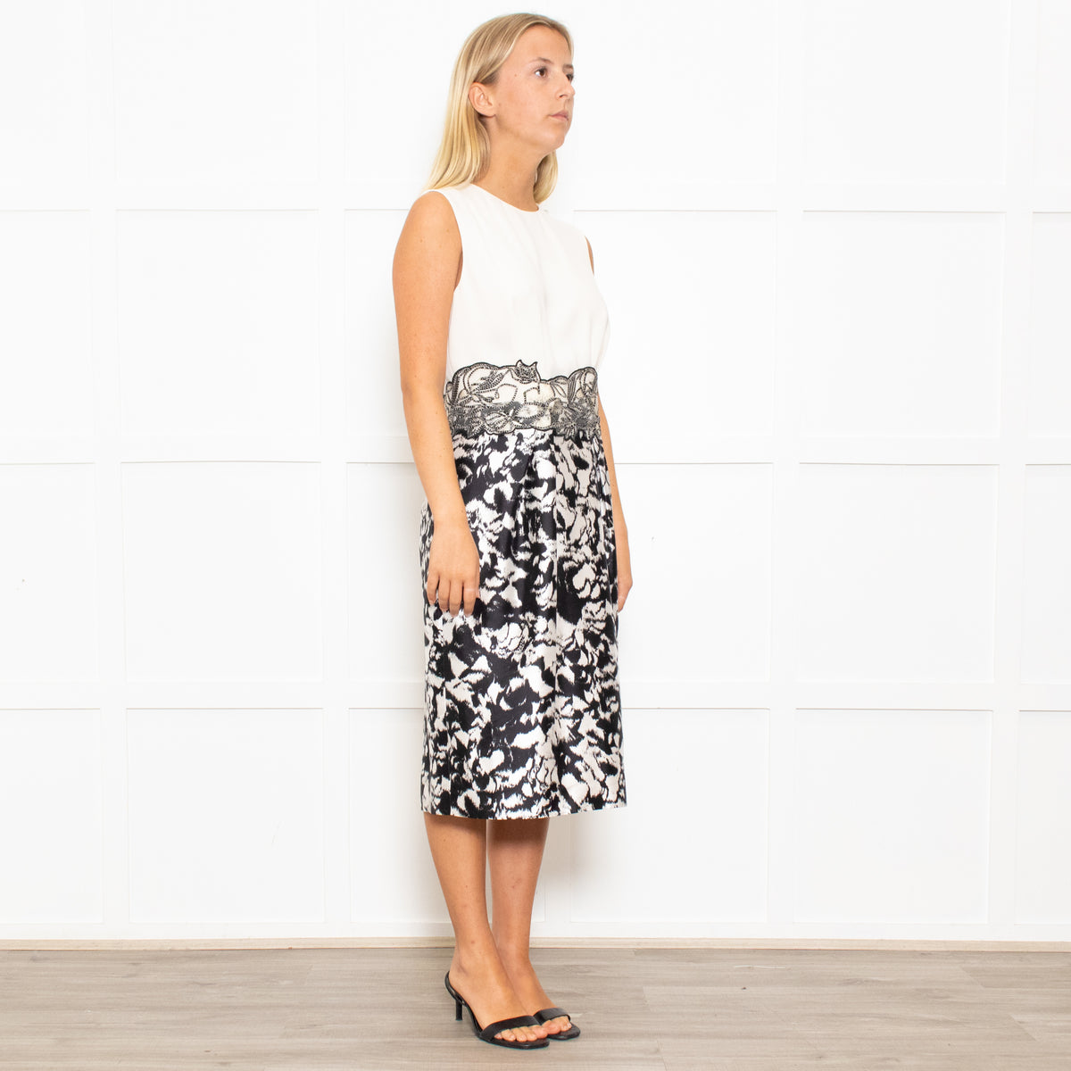 Max Mara Cream Black Floral Sleeveless Dress Plus Cropped Jacket