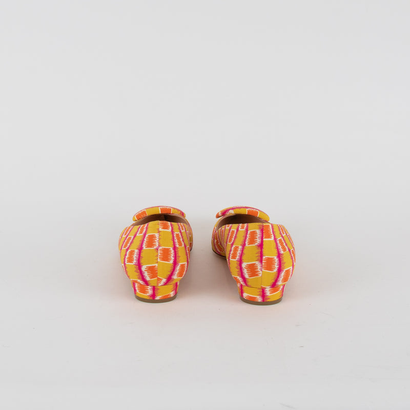 Rupert Sanderson Yellow Orange Pink Print Pointy Pumps