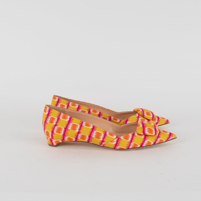 Rupert Sanderson Yellow Orange Pink Print Pointy Pumps