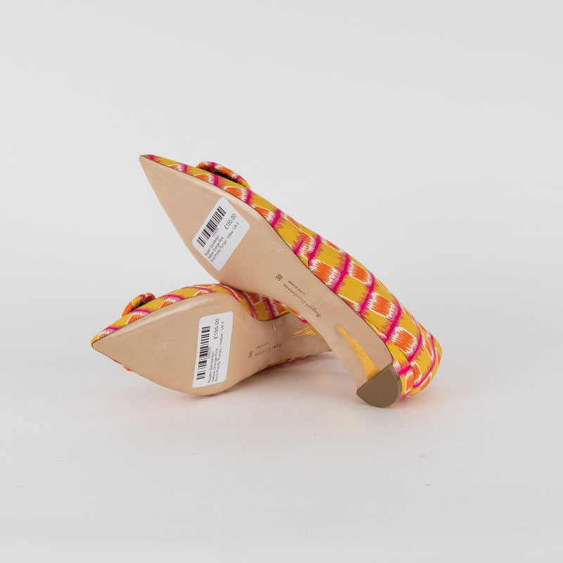 Rupert Sanderson Yellow Orange Pink Print Pointy Pumps