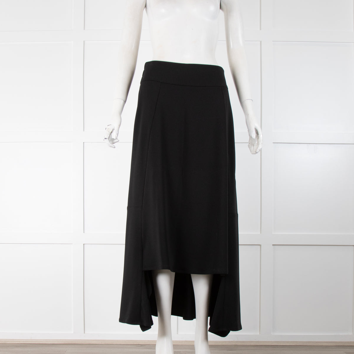 Sarah Pacini Black Crepe Maxi Skirt Long Back Hem