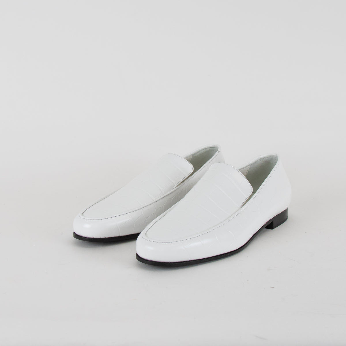 Toteme White Croc-Effect Leather Loafers