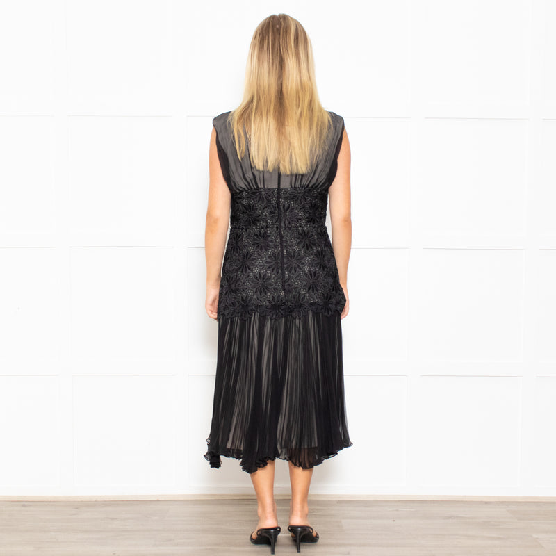Max Mara Black Lace Waist Silk Sleeveless Dress