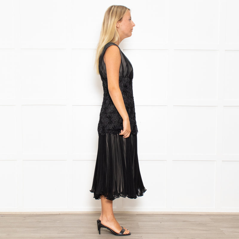 Max Mara Black Lace Waist Silk Sleeveless Dress