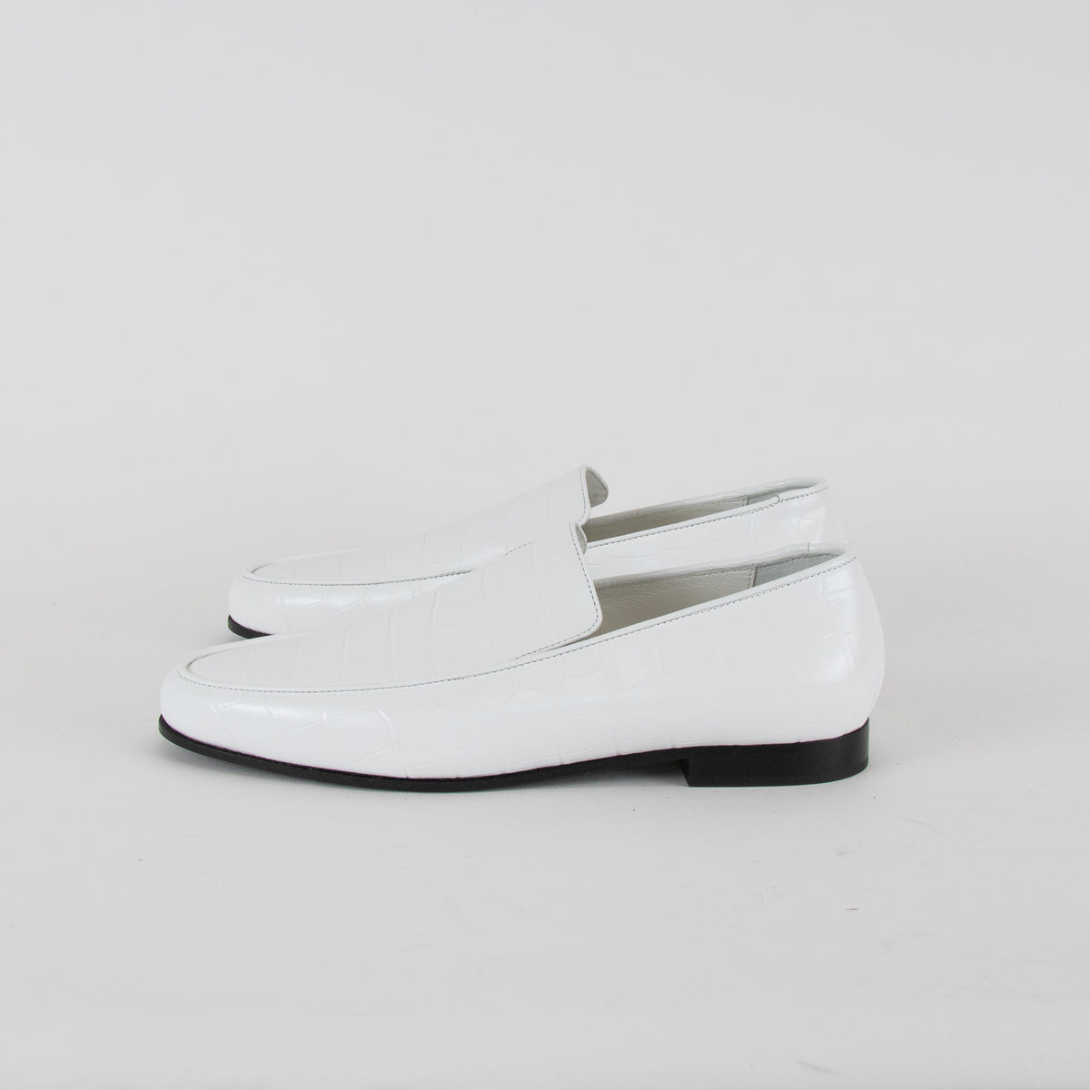Toteme White Croc-Effect Leather Loafers