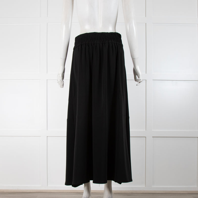 Sarah Pacini Black Crepe Maxi Skirt Long Back Hem