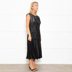 Max Mara Black Lace Waist Silk Sleeveless Dress
