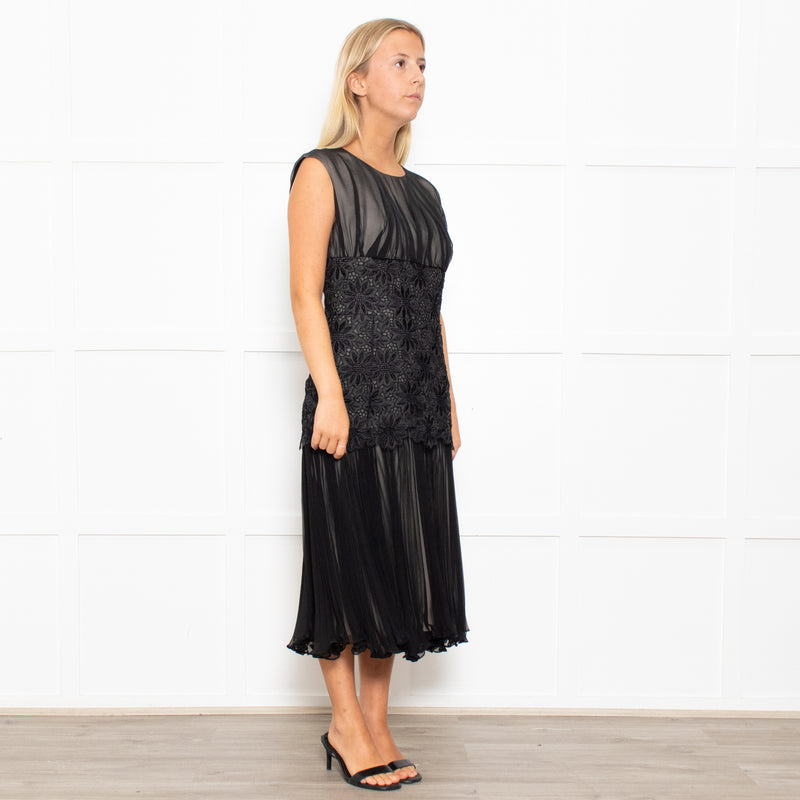 Max Mara Black Lace Waist Silk Sleeveless Dress