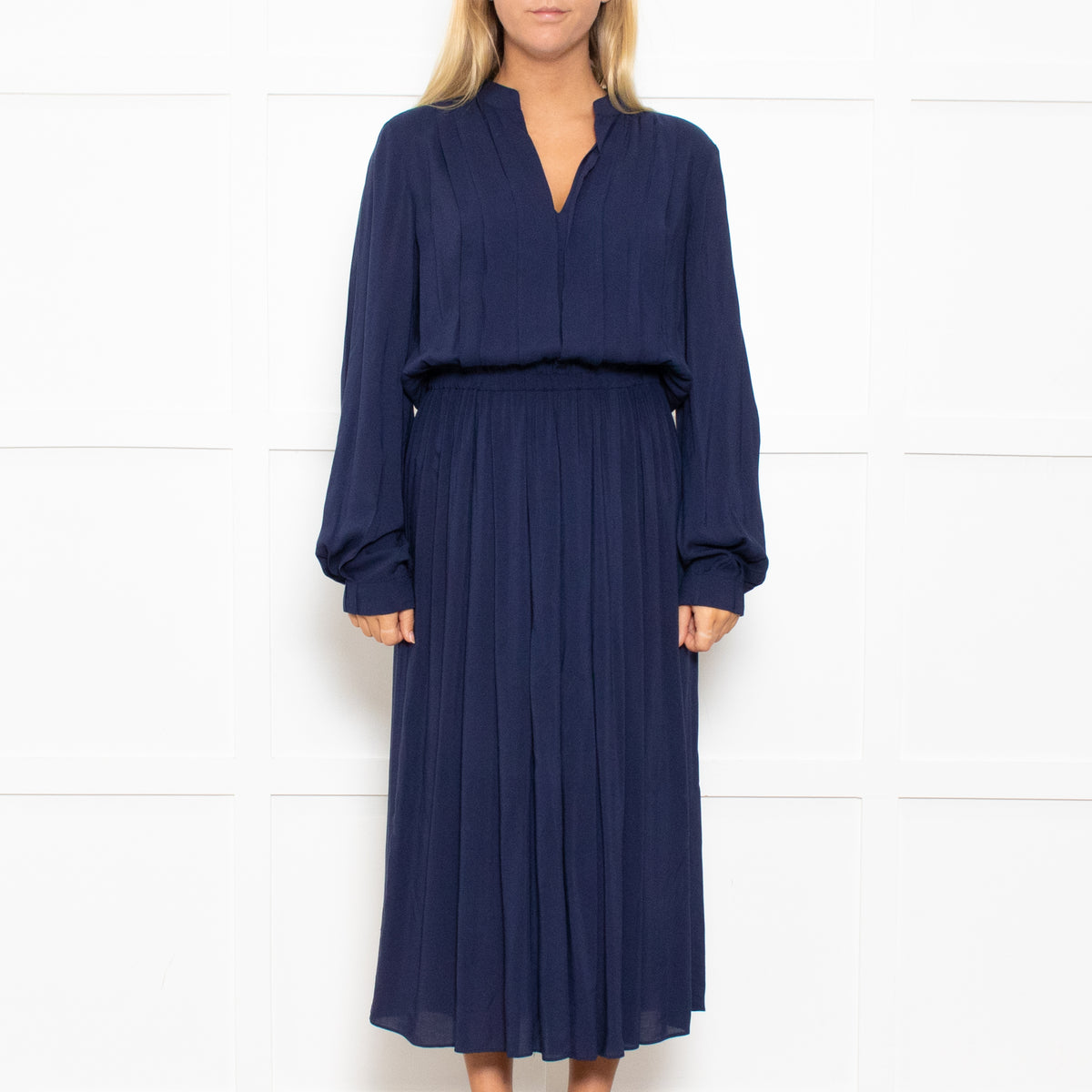 Tory Burch Navy Long Sleeve Elasticated Waist Dress