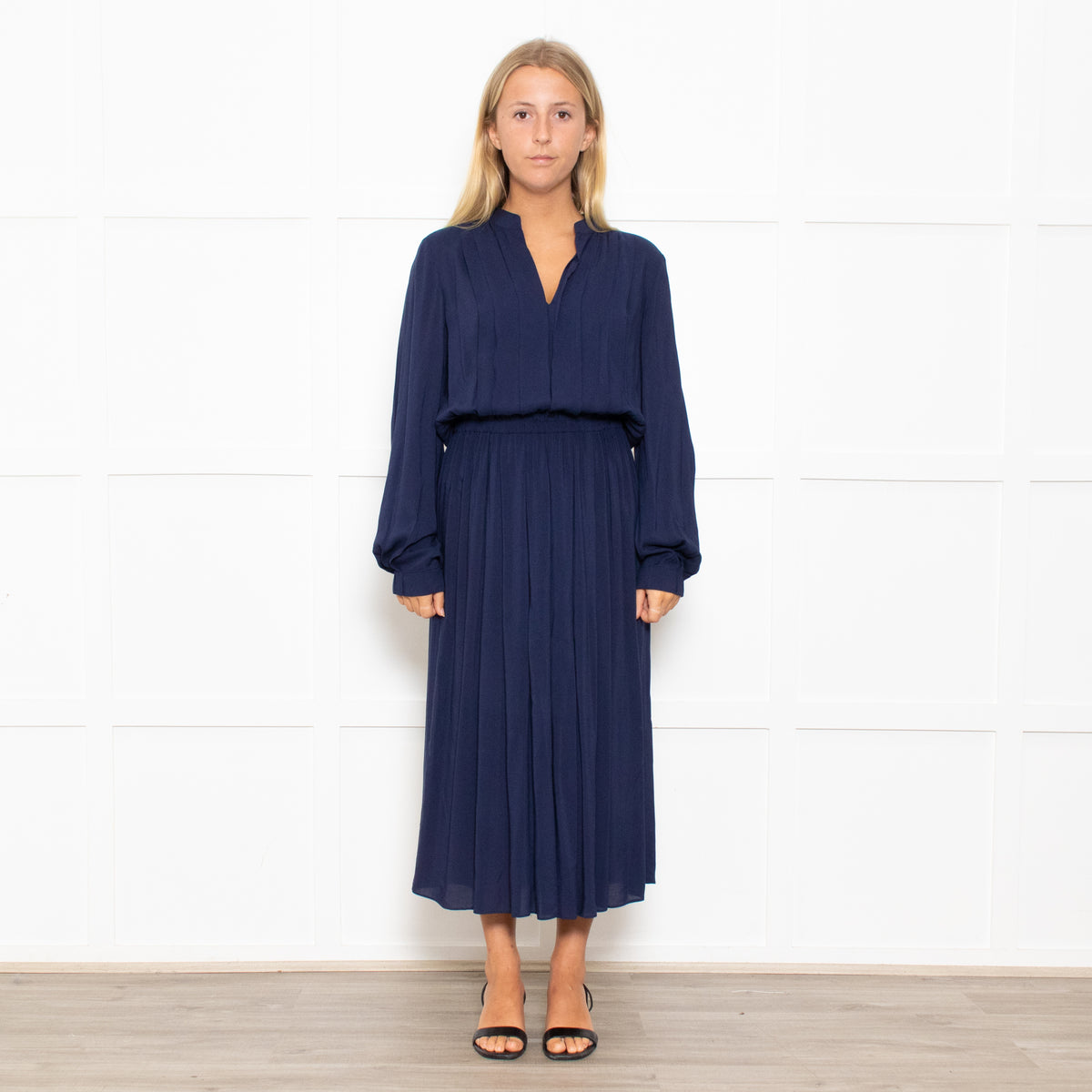 Tory Burch Navy Long Sleeve Elasticated Waist Dress