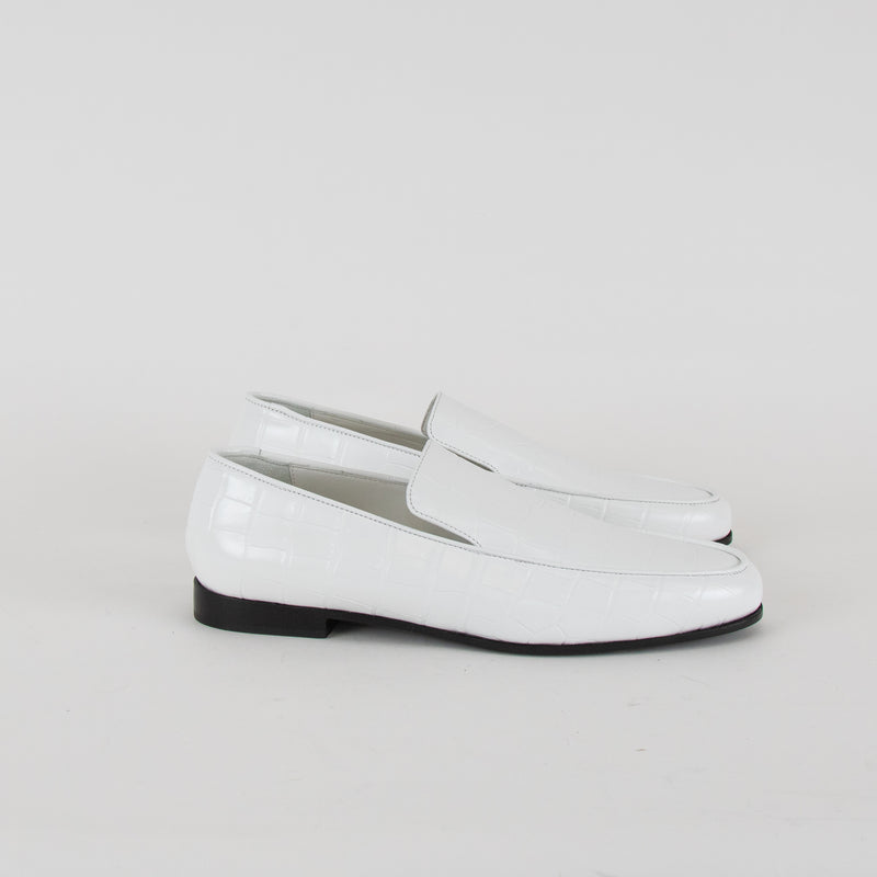 Toteme White Croc-Effect Leather Loafers