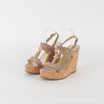 Russell & Bromley Beige Suede Cork Wedge Sandals