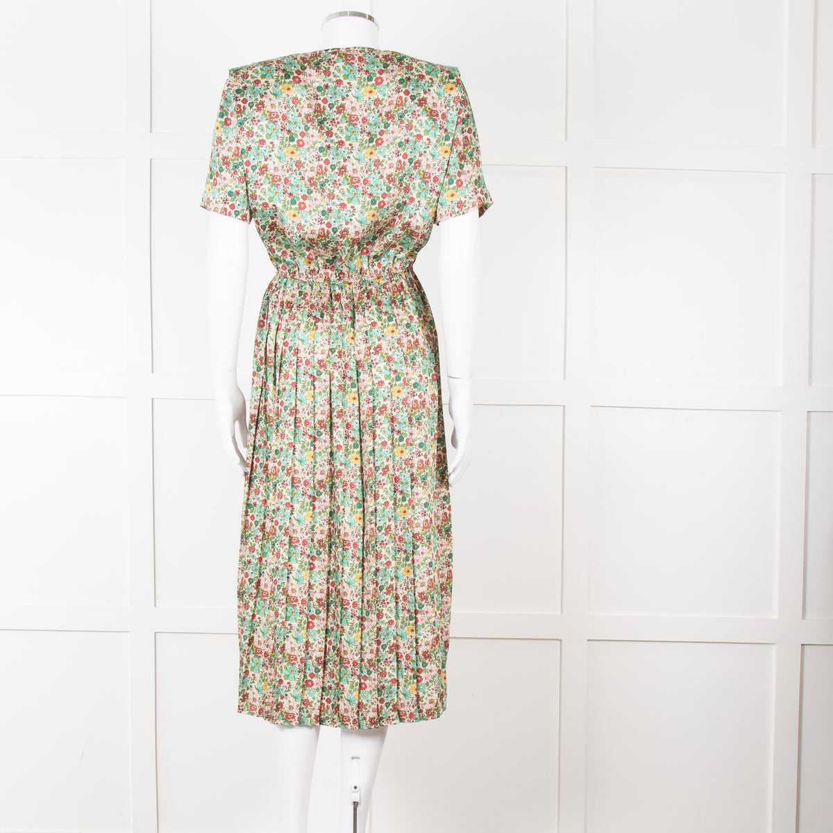 Sandro Cream Green Red Floral V Neck Short Sleeve Dress