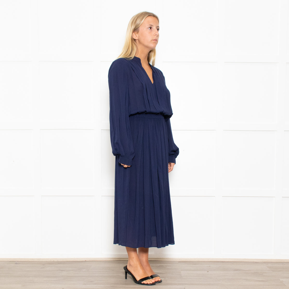 Tory Burch Navy Long Sleeve Elasticated Waist Dress