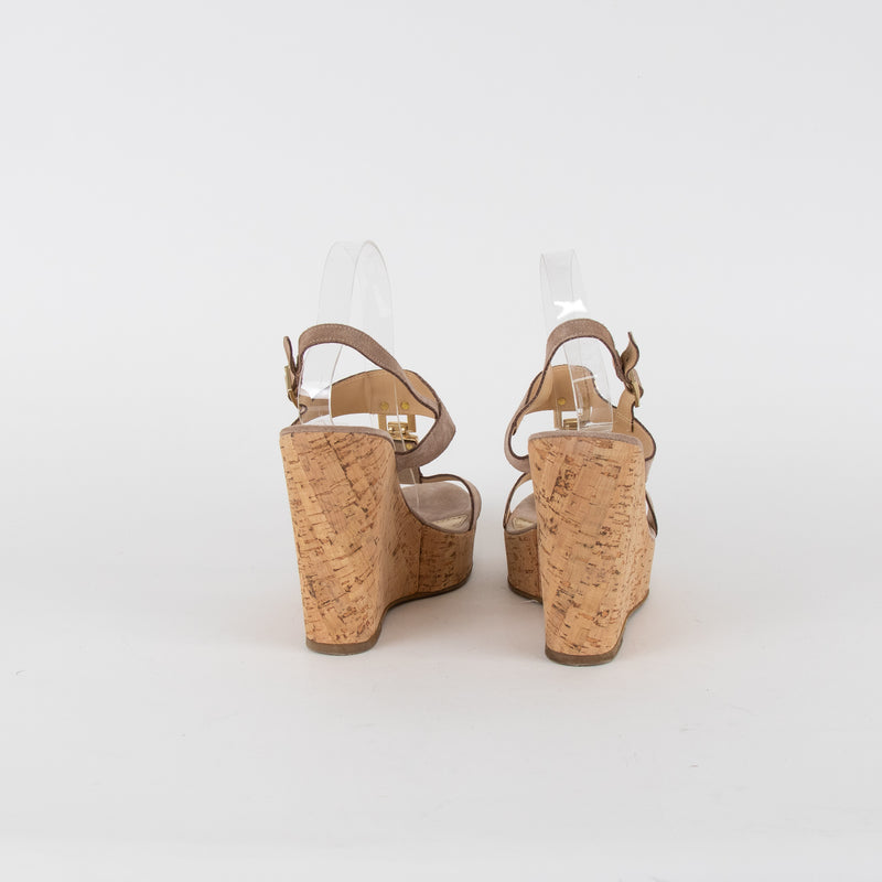 Russell & Bromley Beige Suede Cork Wedge Sandals