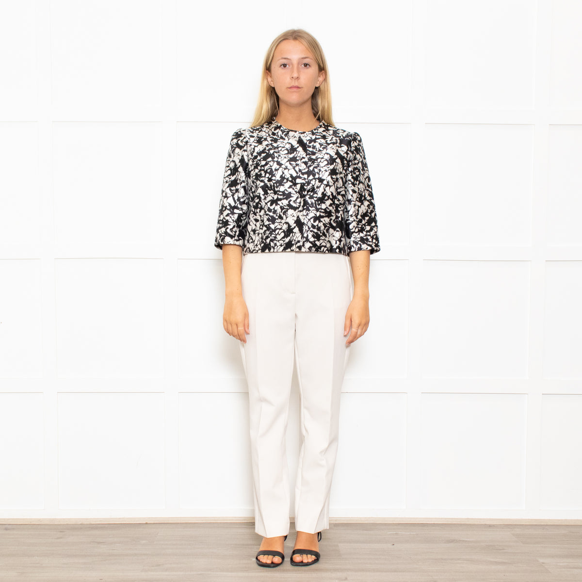 Max Mara Cream Black Floral Sleeveless Dress Plus Cropped Jacket