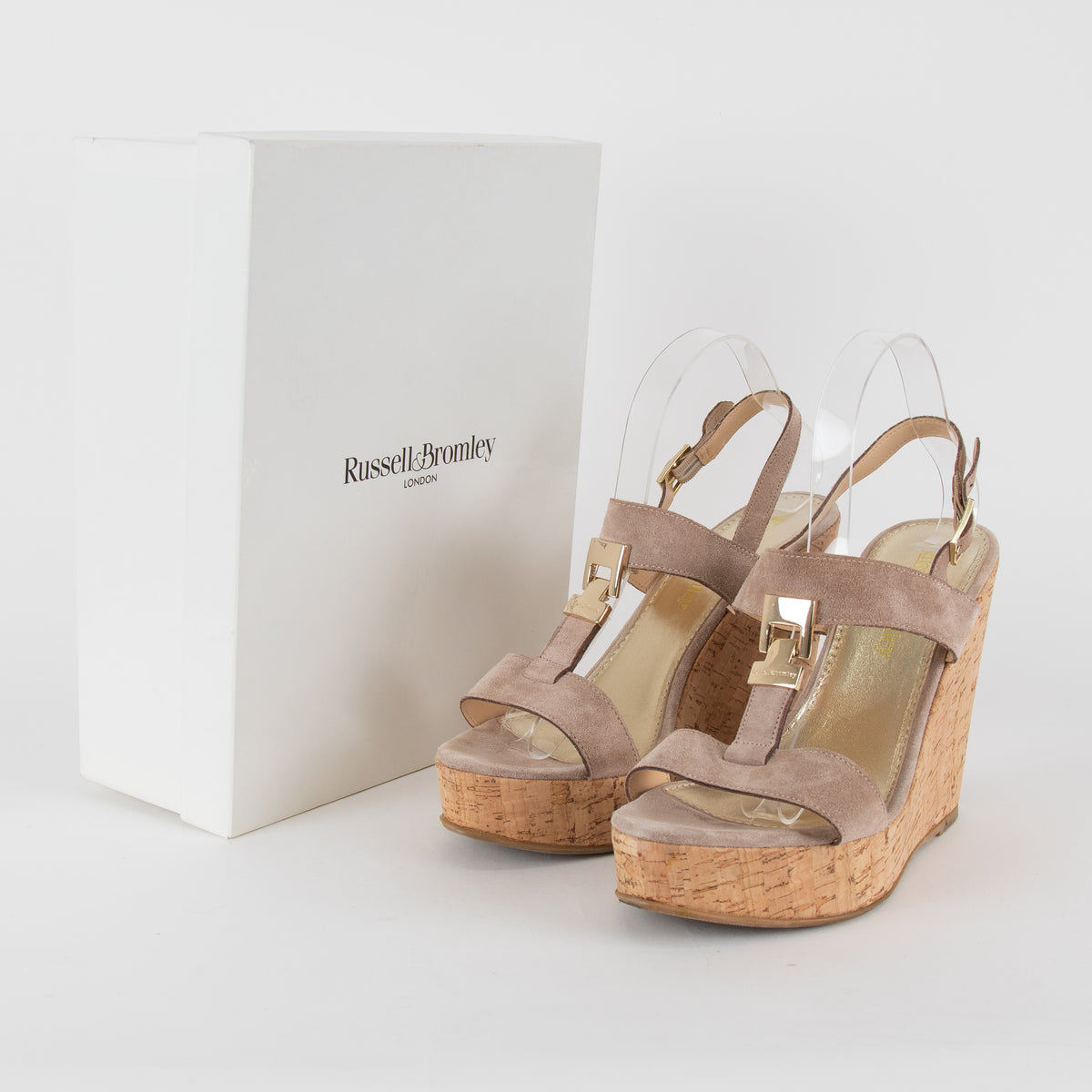 Russell & Bromley Beige Suede Cork Wedge Sandals